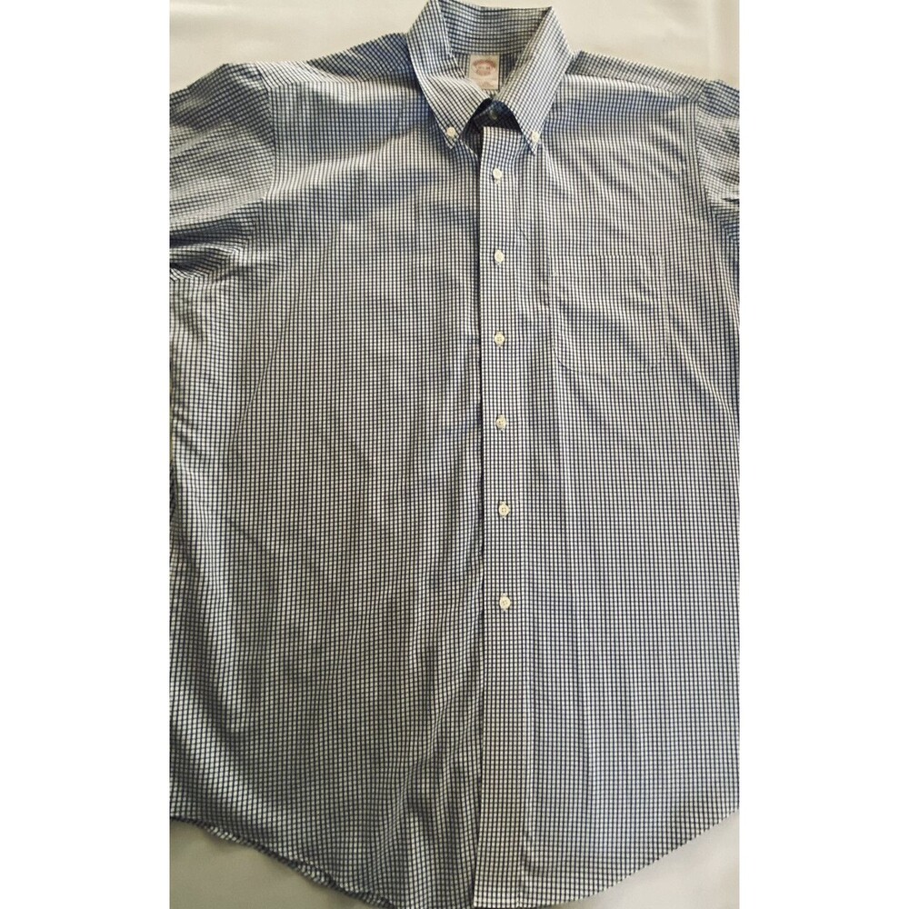 Brooks Brothers Mens Blue White Check Long Sleeve Button Down Shirt 16.5 - 34